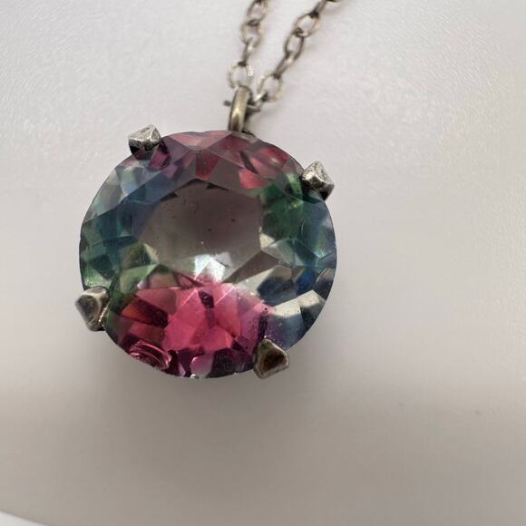 Antique Art Deco sterling silver iris glass solitaire pendant 15.75" necklace - Picture 6 of 9